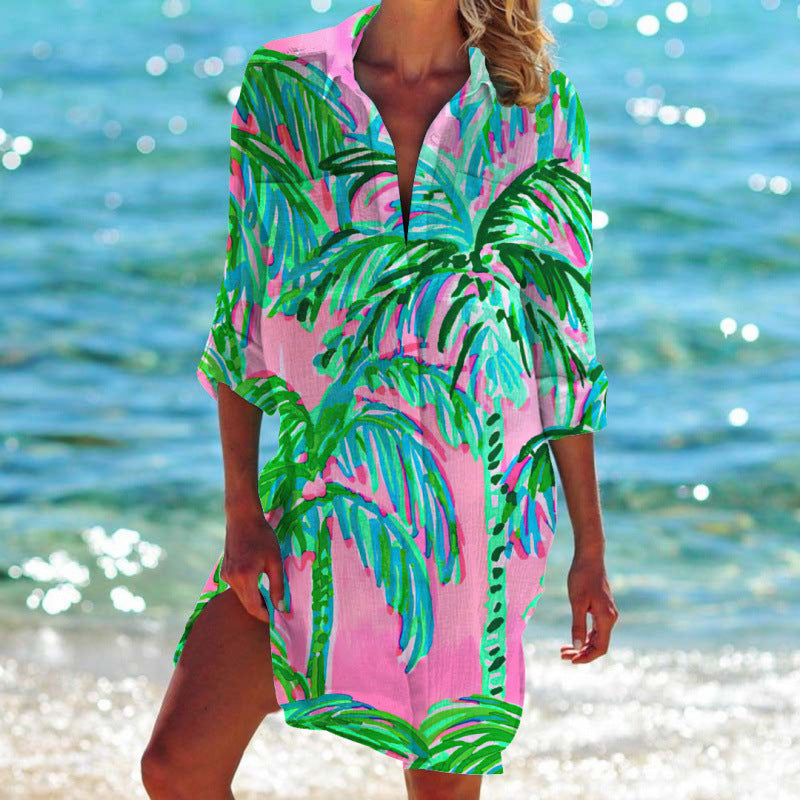 Women's Creative Loose Print Holiday Beach Shirt