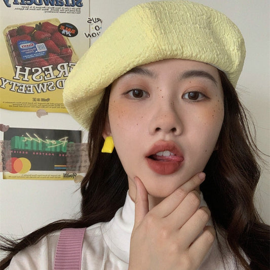 Face-looking Small Beret Children's Pleated Seersucker