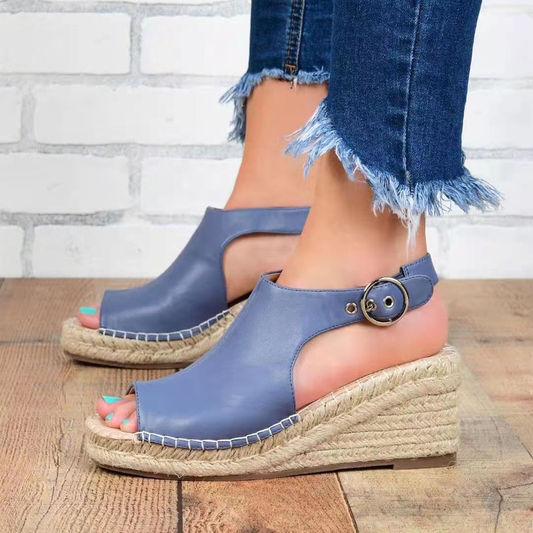 Woven Wedge High Heel Fish Mouth Sandals