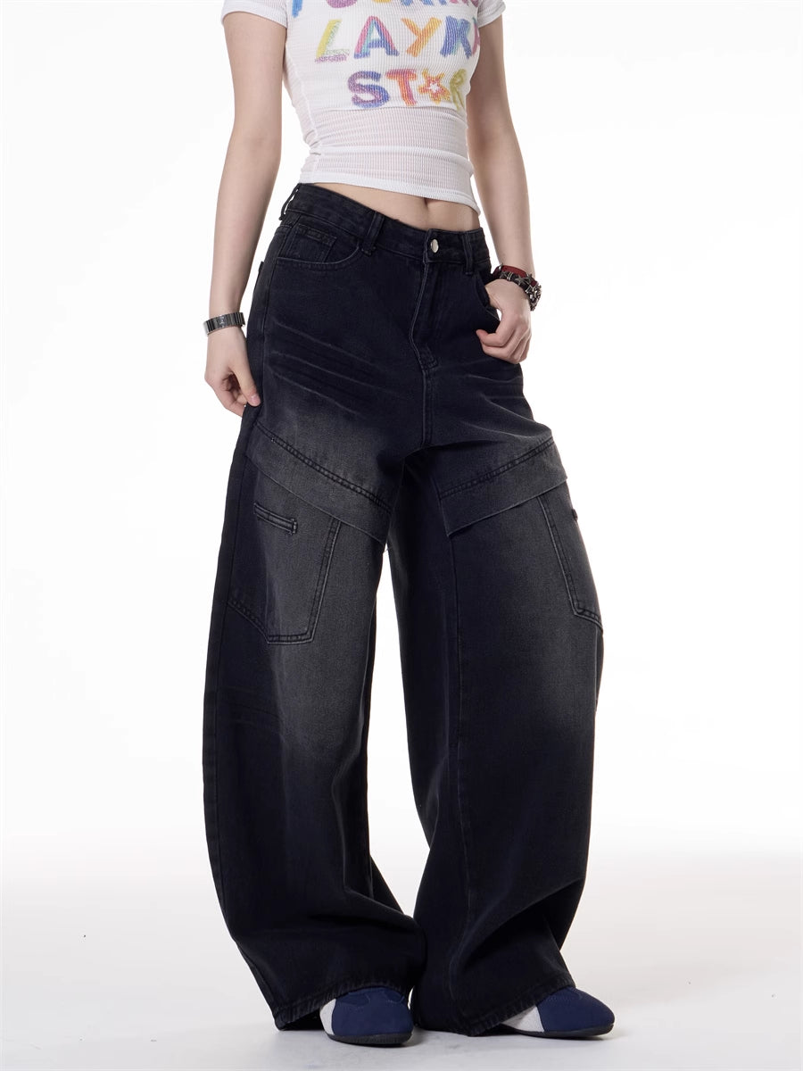 Girl Style Multi-pocket Deconstructive Design Jeans