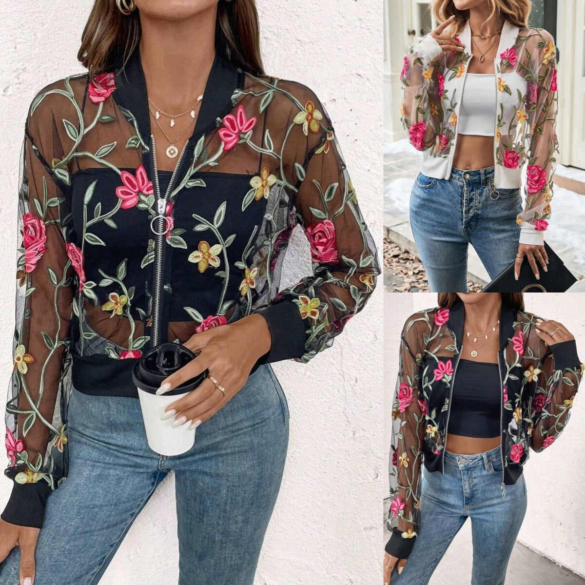 Fashionable Lace Mesh Jacket With A Stylish Hollowed-out Design