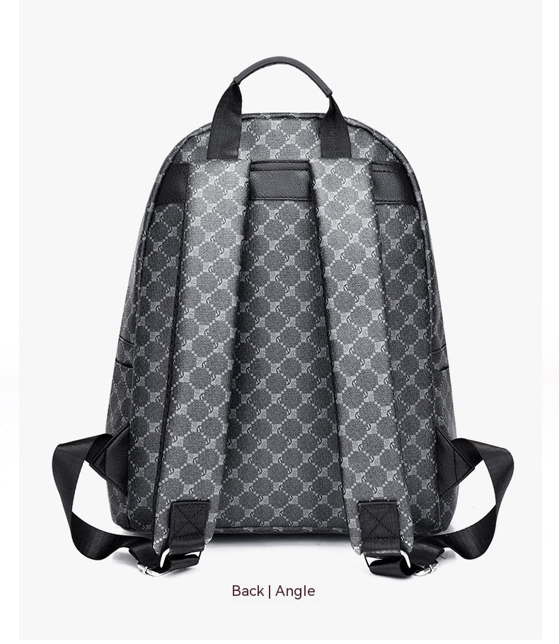 European And American Large-capacity Retro Men's And Women's Business Casual Leather Printed Backpack