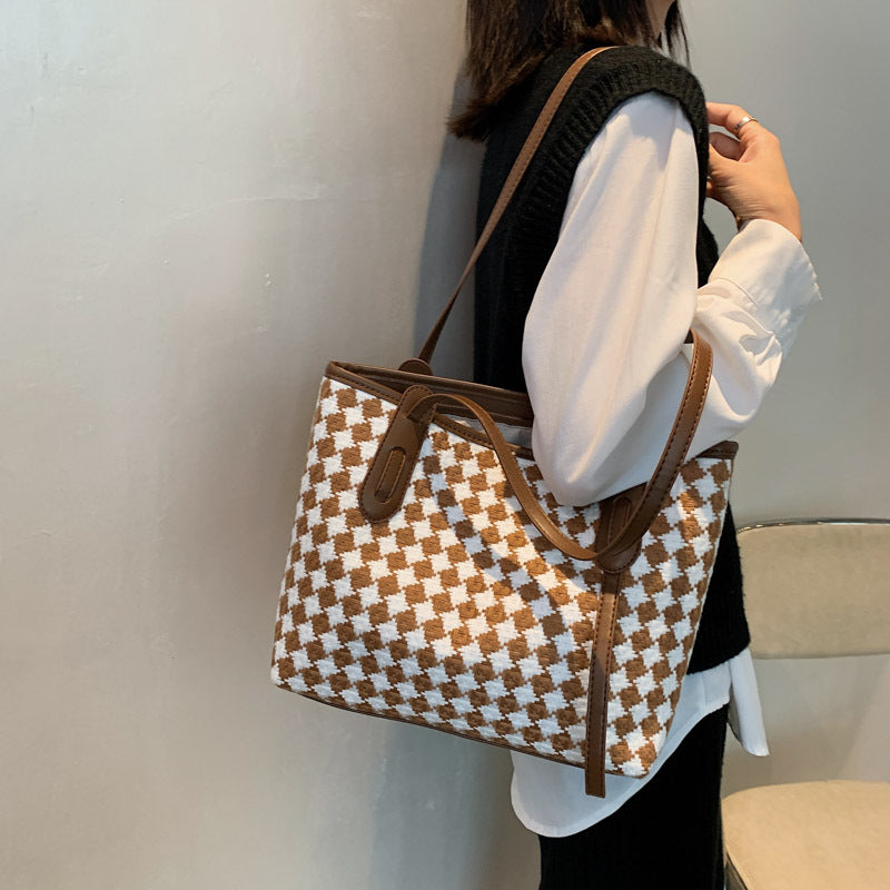 Plaid Single Shoulder Bag For Women With Large Capacity Tote