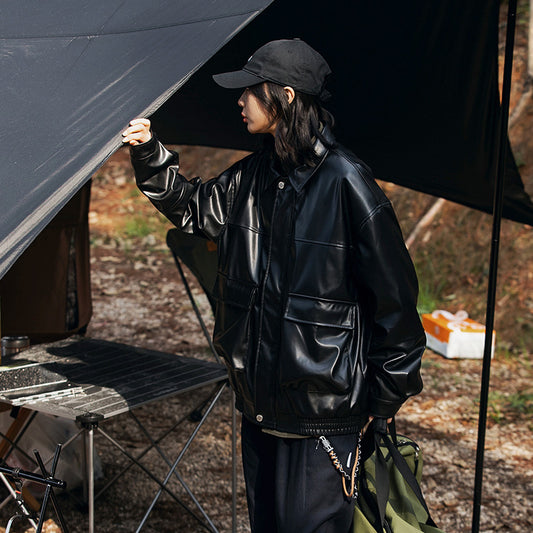 Workwear Men's Loose Pu Stand Collar Jacket