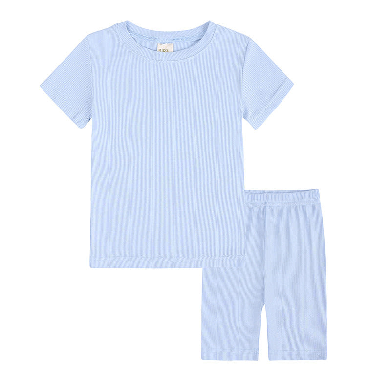 Summer Women's And Women's Solid Color Short-sleeved Tights Two Piece Suit