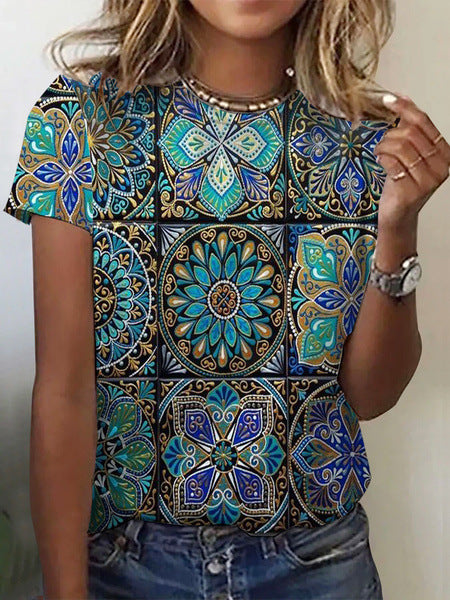 3D Digital Print Kvinder Casual Rundhals Top T-shirt