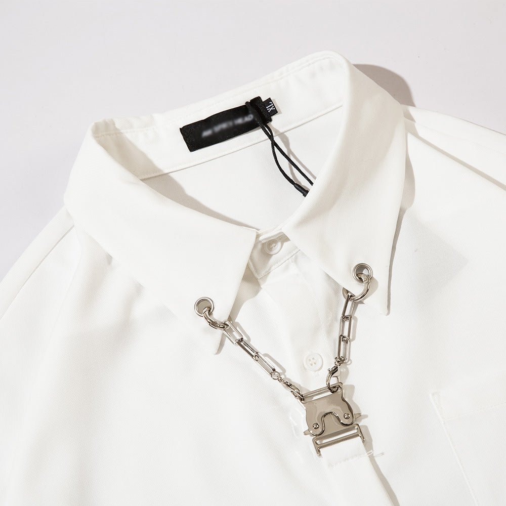 Tie Decorative Long-sleeved Shirt For Boys Autumn Loose Preppy Style