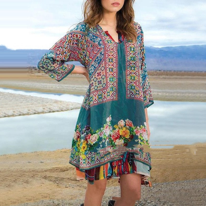 Women's Sweet Printed V-neck Dress
