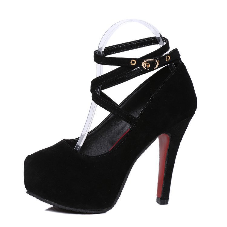 Season Low-cut Round Toe Super High Heel Shoes Stiletto Waterproof Platform Lace-up Nightclub Shoes High Heel