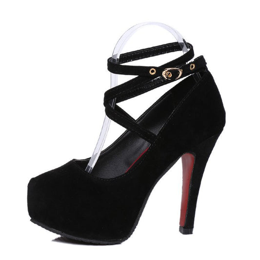 Season Low-cut Round Toe Super High Heel Shoes Stiletto Waterproof Platform Lace-up Nightclub Shoes High Heel