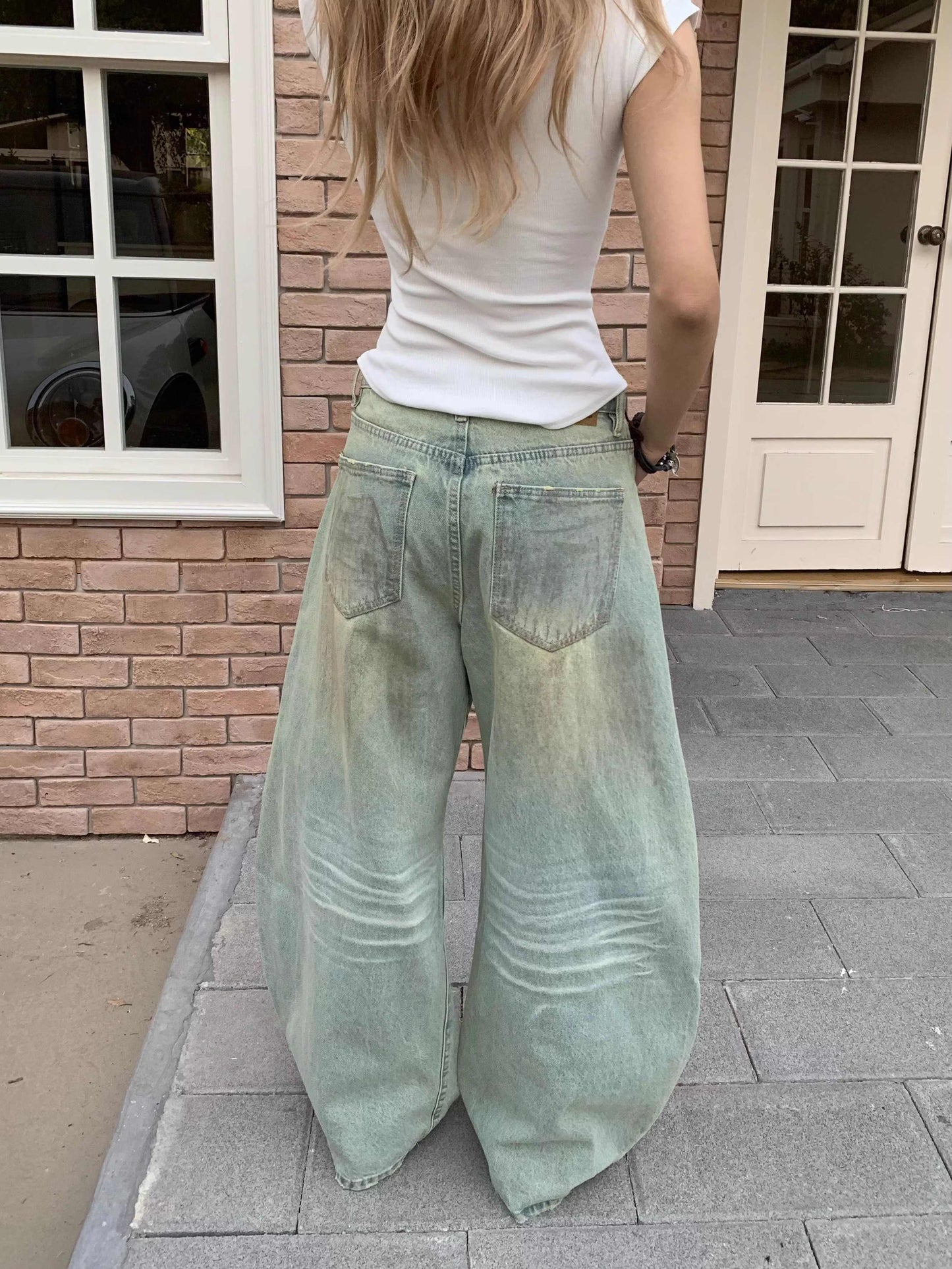 Retro Style Sickle Jeans Women's Loose Casual Wide-leg Pants