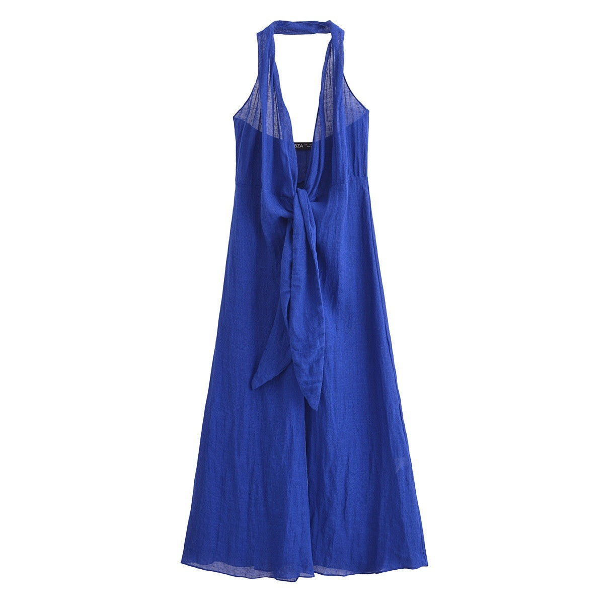 Womens Halterneck Backless Linen Blend Dress
