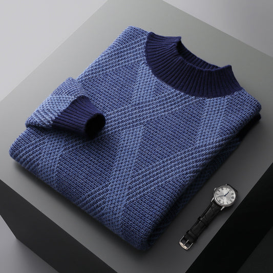 Halv Turtleneck Fortykket Mat Strikket Sweater Løs Kontrastfarvet Strikket Kashmir Undertrøje