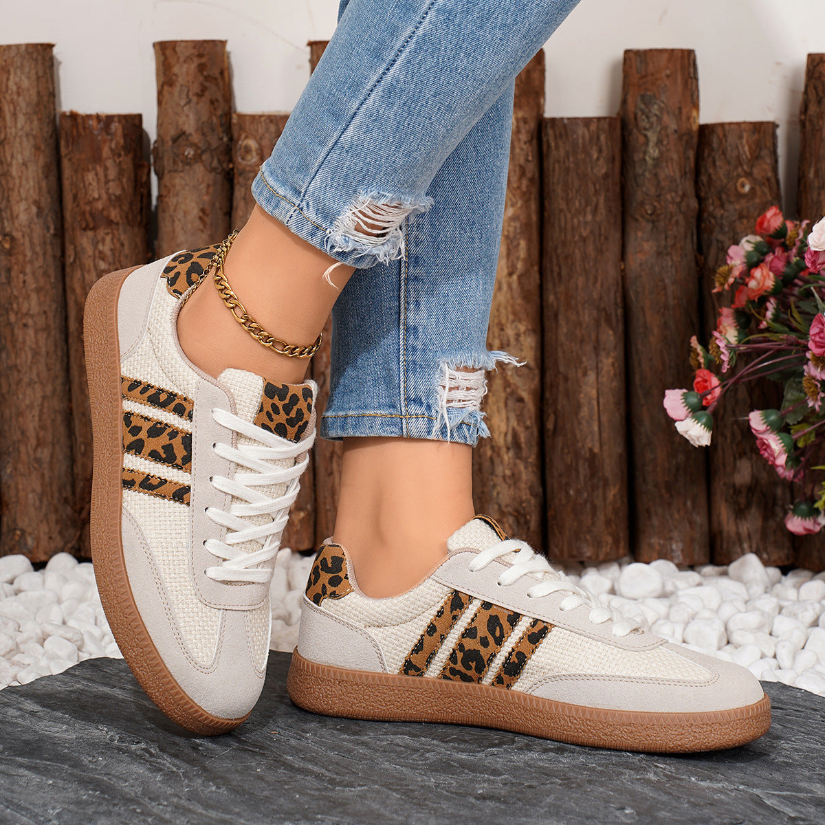 Retro New Arrival Lace-up Color-block Round-toe Contrasting-color Flats