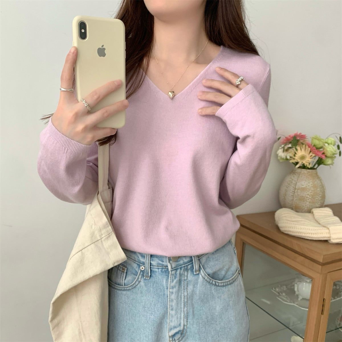 Loose Vneck Soft Cozy Sweater For Layering