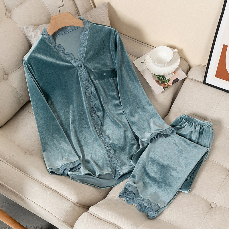 Gold Velvet Pajamas Women's Two-piece Suit