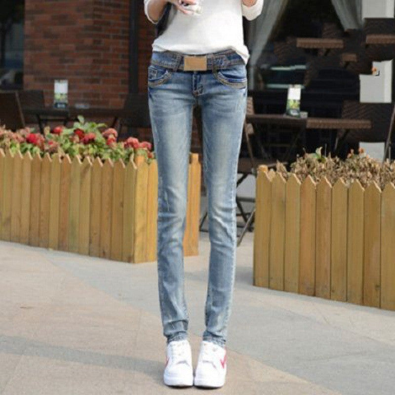 Jeans Feet Pants Tight-fitting Low-rise Light-colored Women's