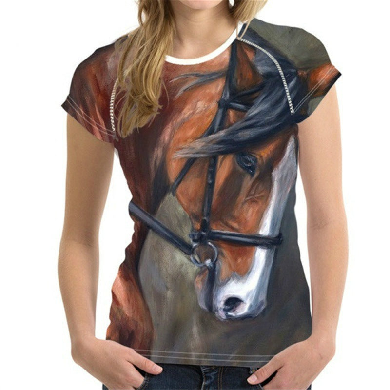 Urban Leisure Pullover Round Neck Digital Printing Short-sleeved Casual T-shirt