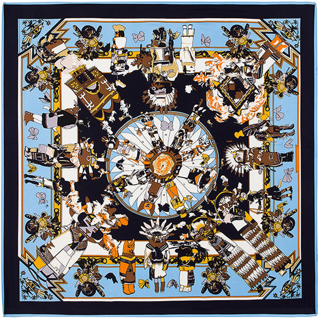 Floral Carriage Twill Large Square Silk Scarf Sunscreen Shawl