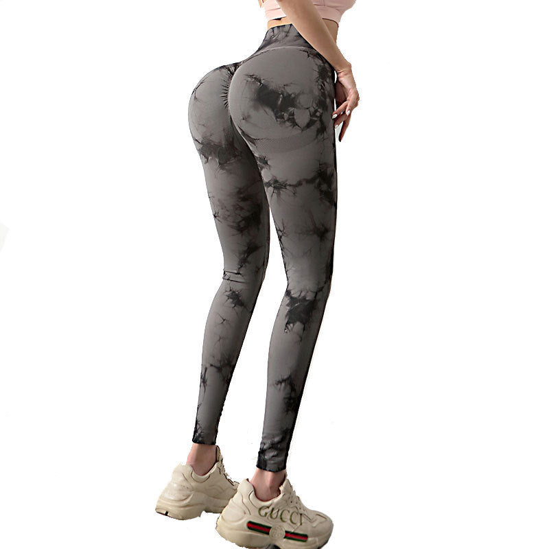 Women's Tie-dye Printed High Waist Seamless Peach Yoga Tight Trousers
