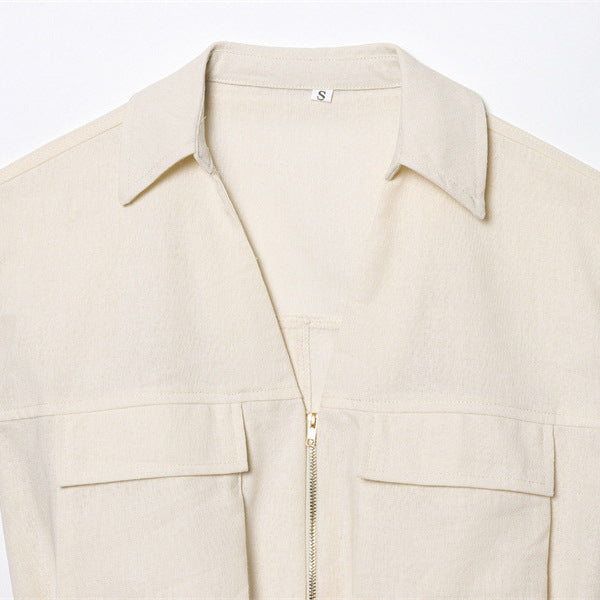 Women's All-match V-neck Zipper Pocket With Elastic Hem
