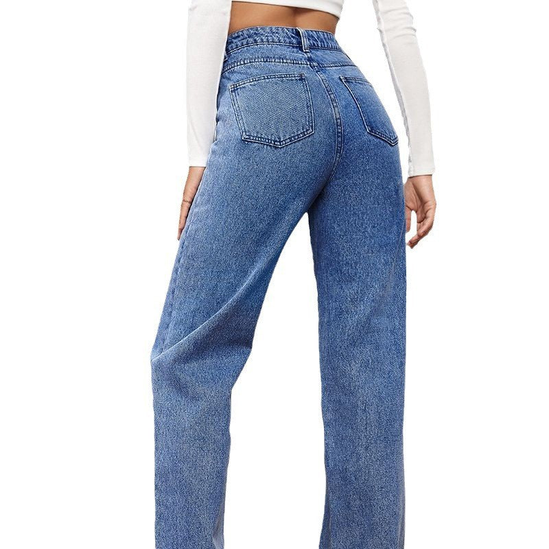 Vaskede Fashion Straight Jeans til damer med medium talje