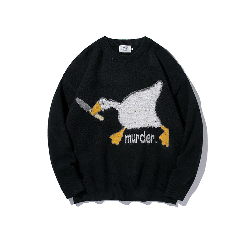 Tide Japanese National Tide Flocking Duck Trend Loose Knit Sweater For Men And Women Couples