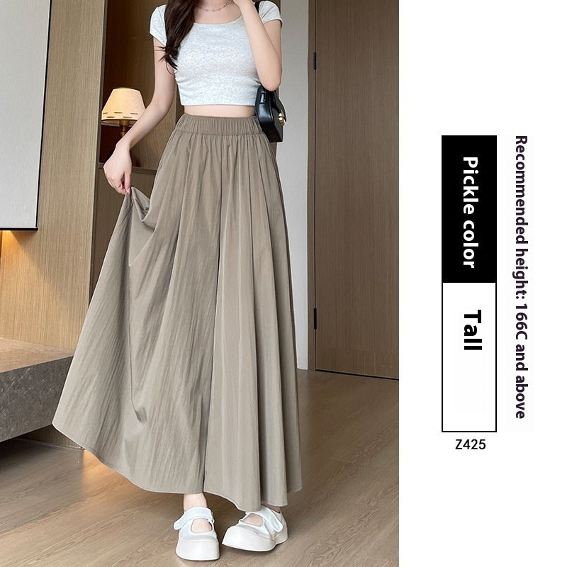 High Waist Slimming A- Line Skirt Casual Small Ice Silk Wide-leg Pants