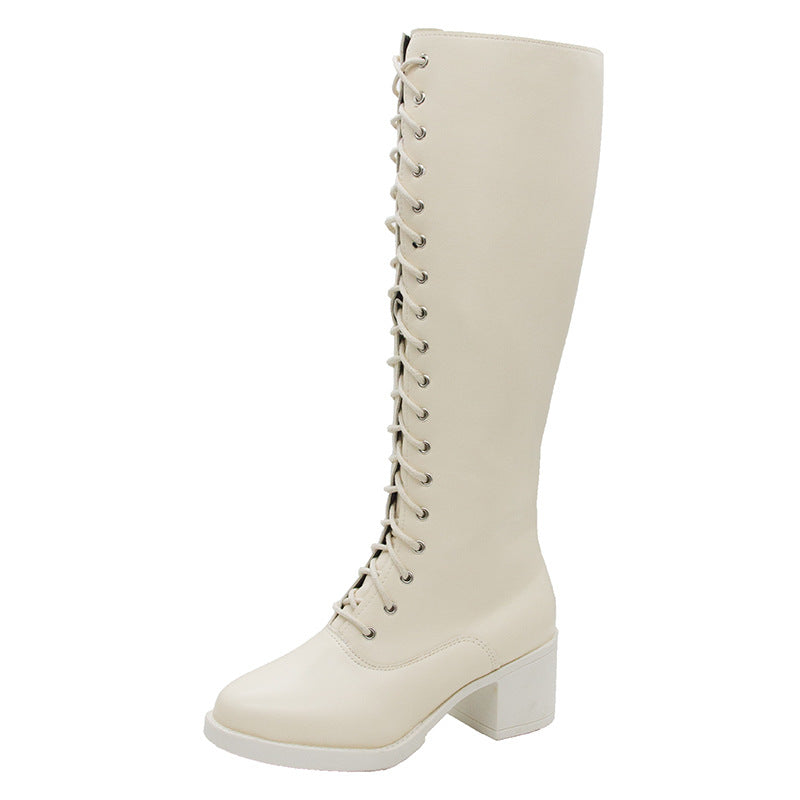 Fashion Long High Heel Beige Martin Boots