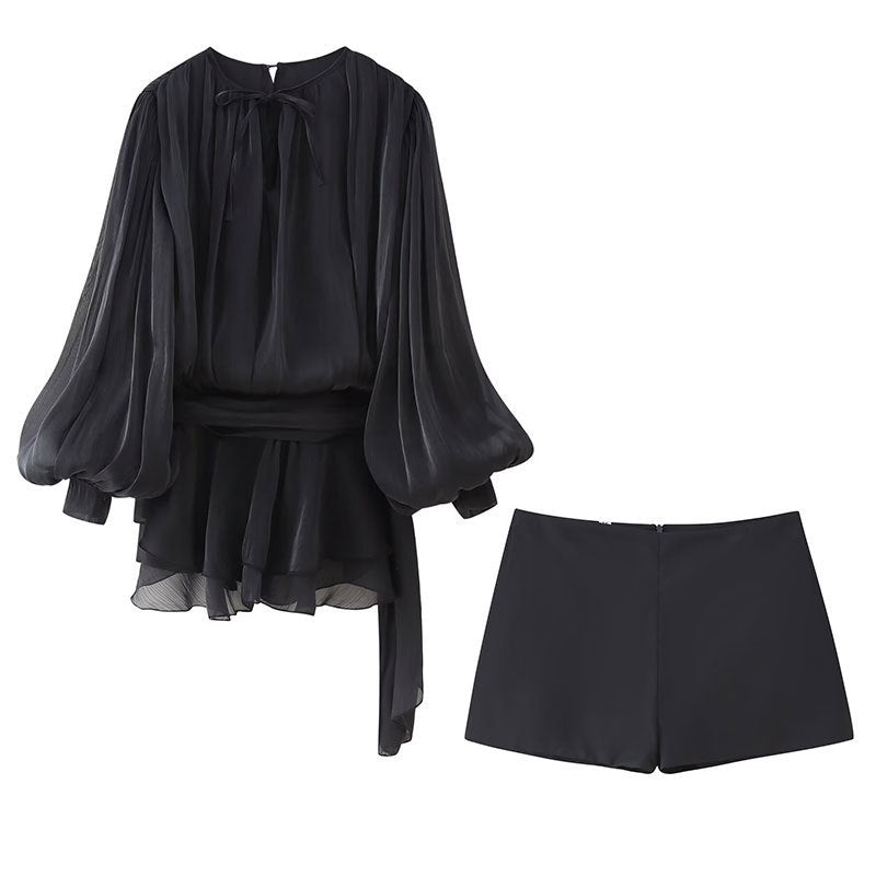Womens Fashion Asymmetrical Fitted Skirt And Shorts Set