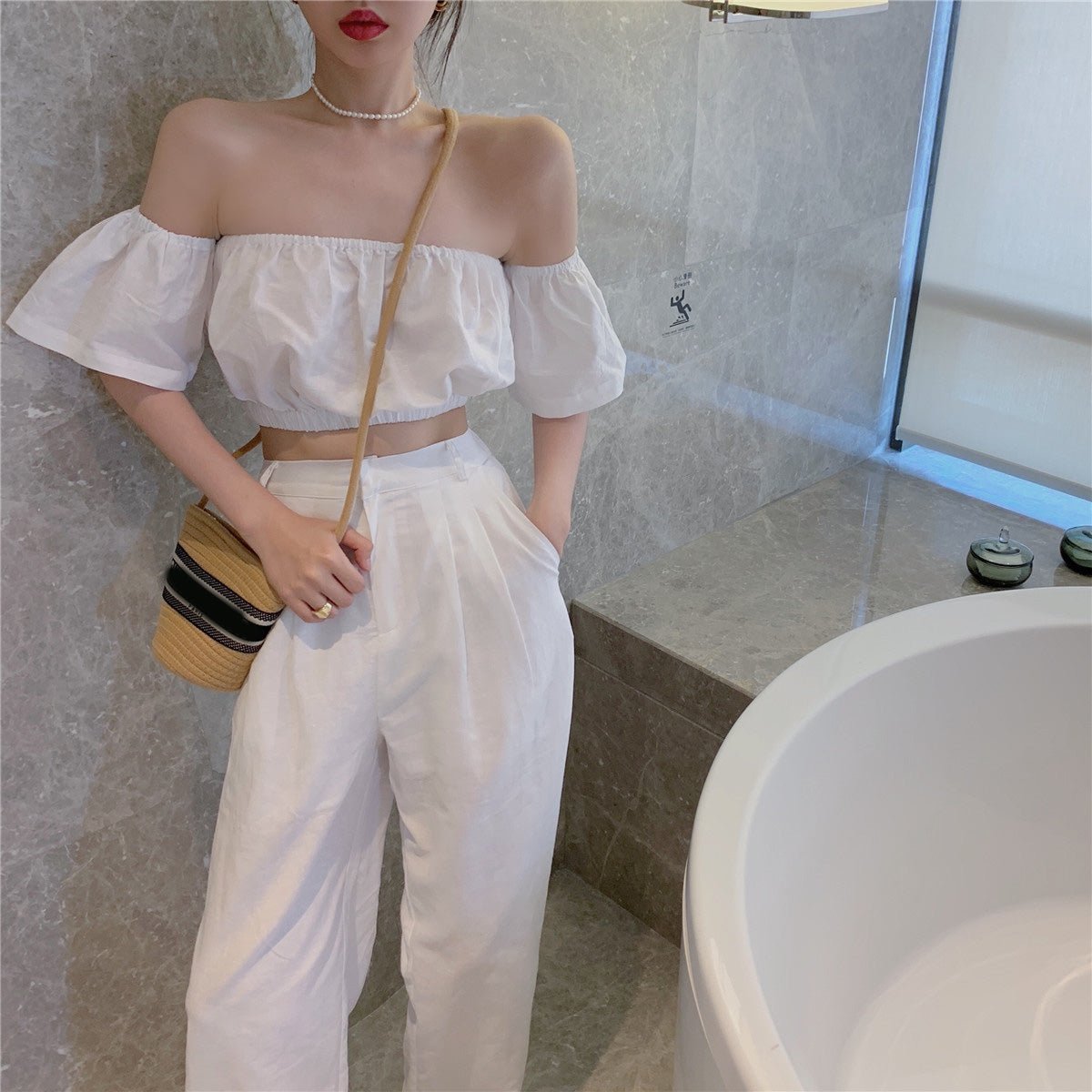 One-shoulder Slim Short-sleeved Shirt Women's Summer