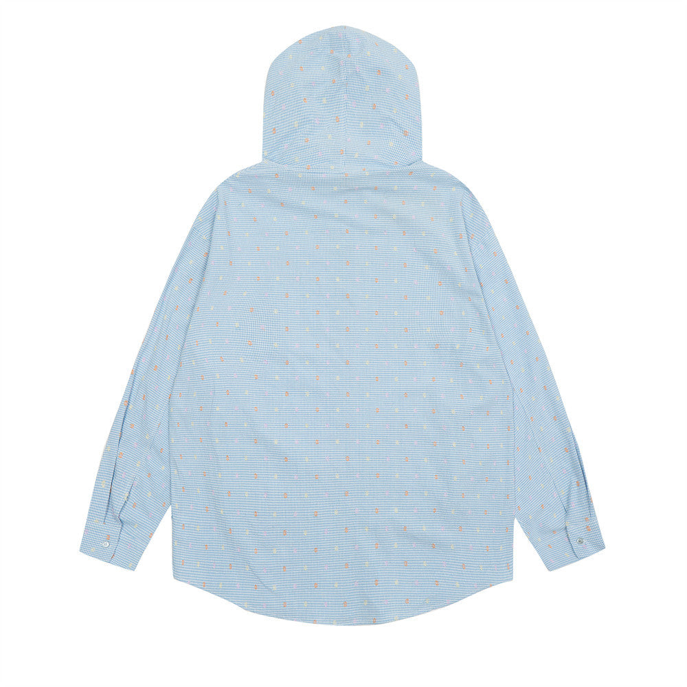 Men's Love Polka Dot Fine Plaid Long Sleeve Hooded Shirt