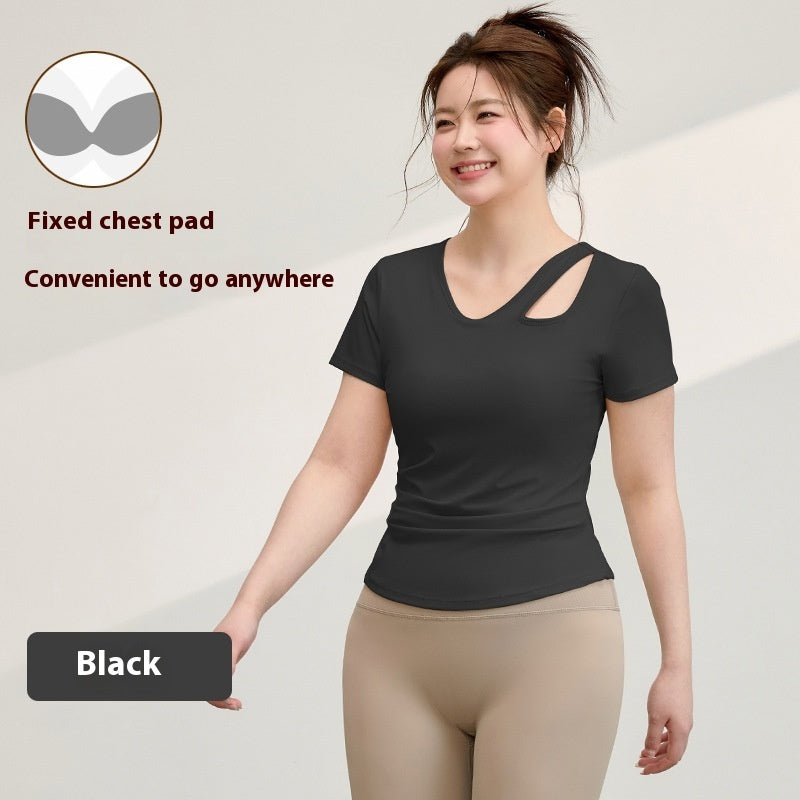 Plus Size Yoga T-shirt Women's Tight Top With Chest Pad