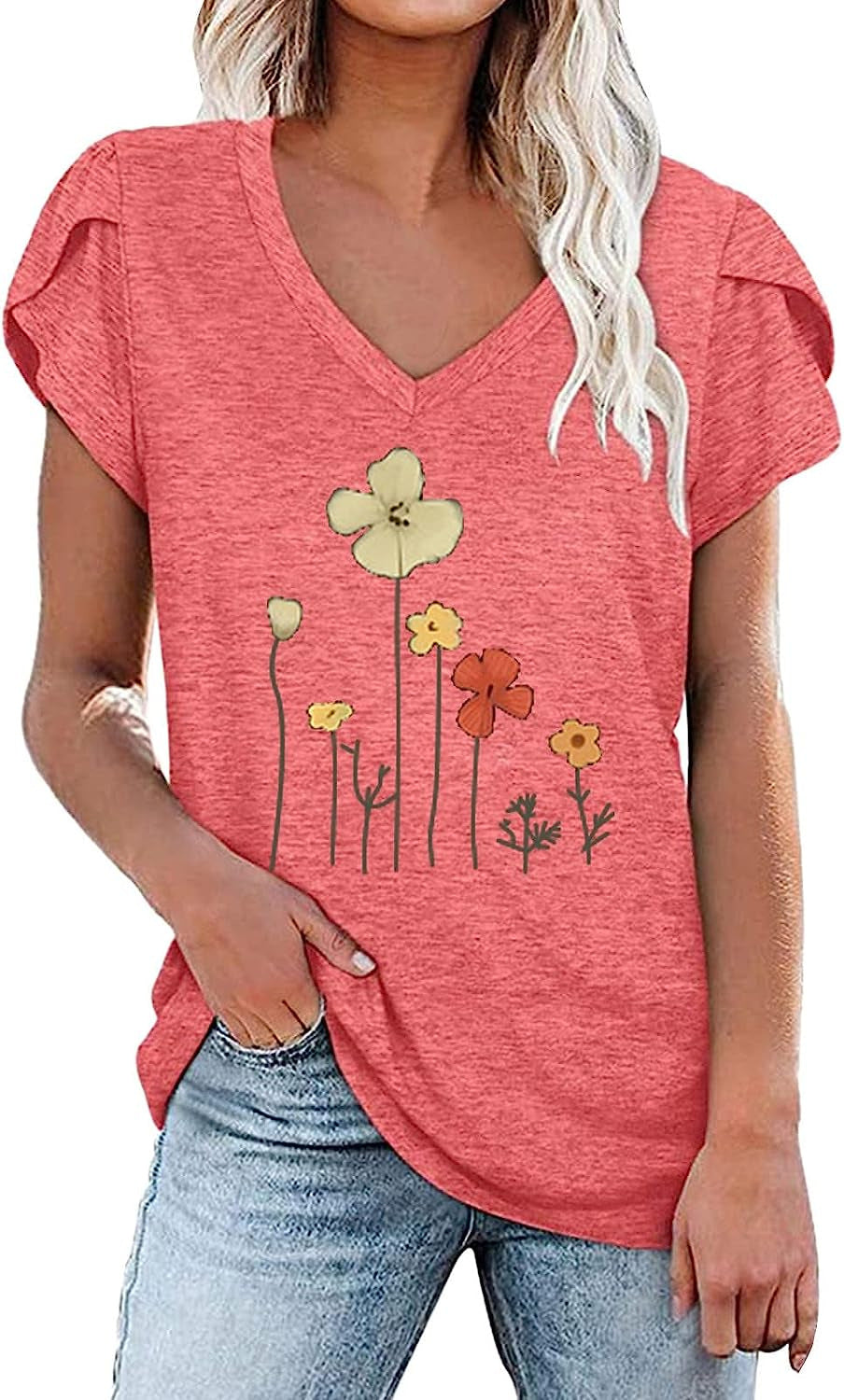Milk Silk Abstract Character Positioning Printed V-neck