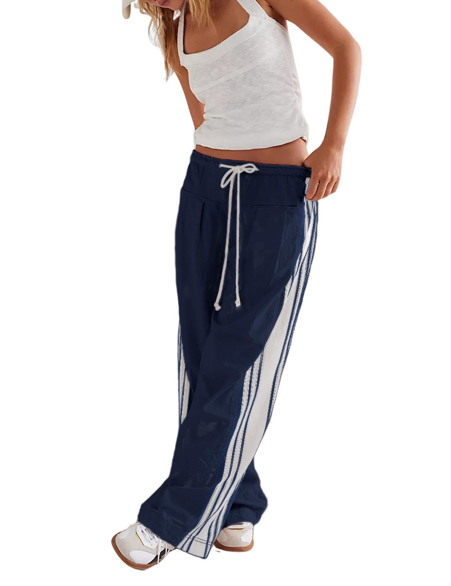 Summer European And American Foreign Trade Women's Clothing New Side Striped Straight-leg Pants Women's Retro Sports Style Loose Temperament Casual Pants