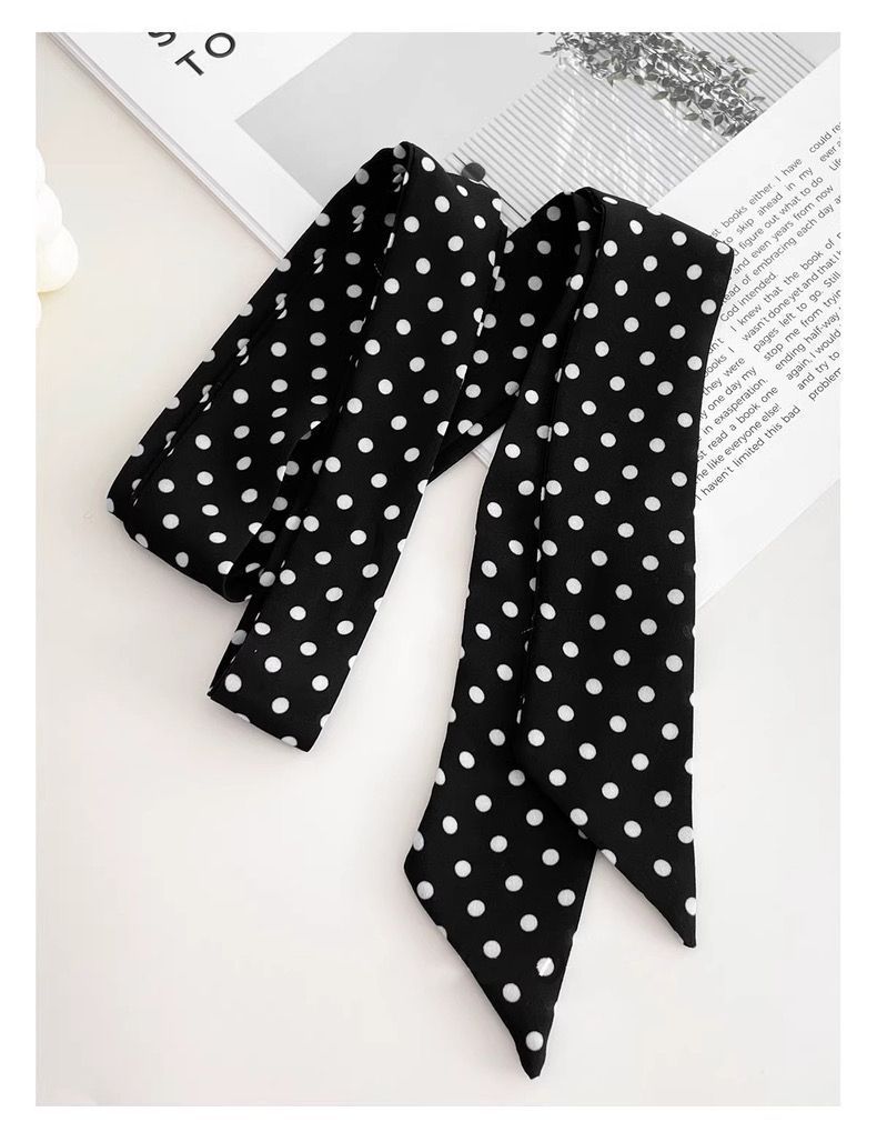 Korean-style Black And White Polka-Dot Silk Scarf For Women