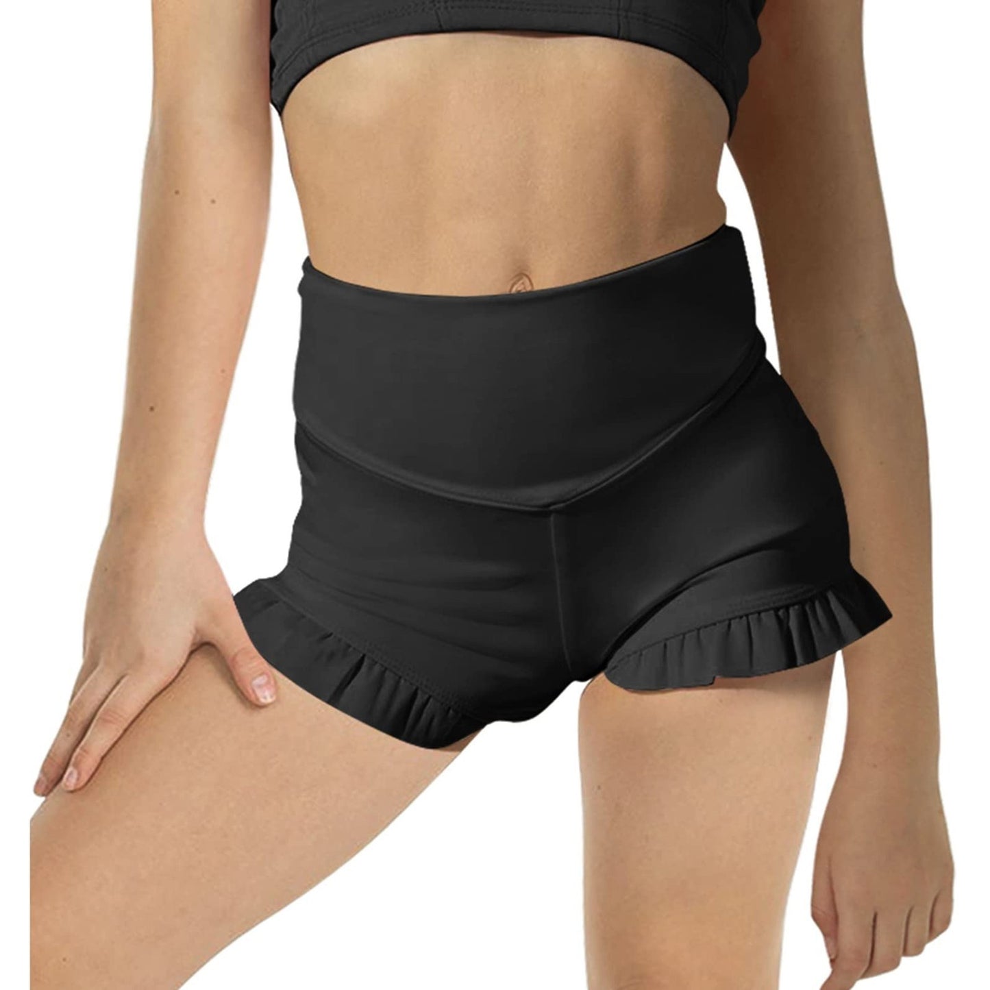 Kids Fashion Solid-Colored Ruffle-Trimmed Casual Fitness Shorts