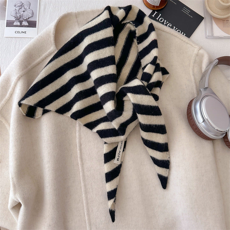 Womens Solid-Color Wool Knit Triangle Scarf Shawl For FallWinter