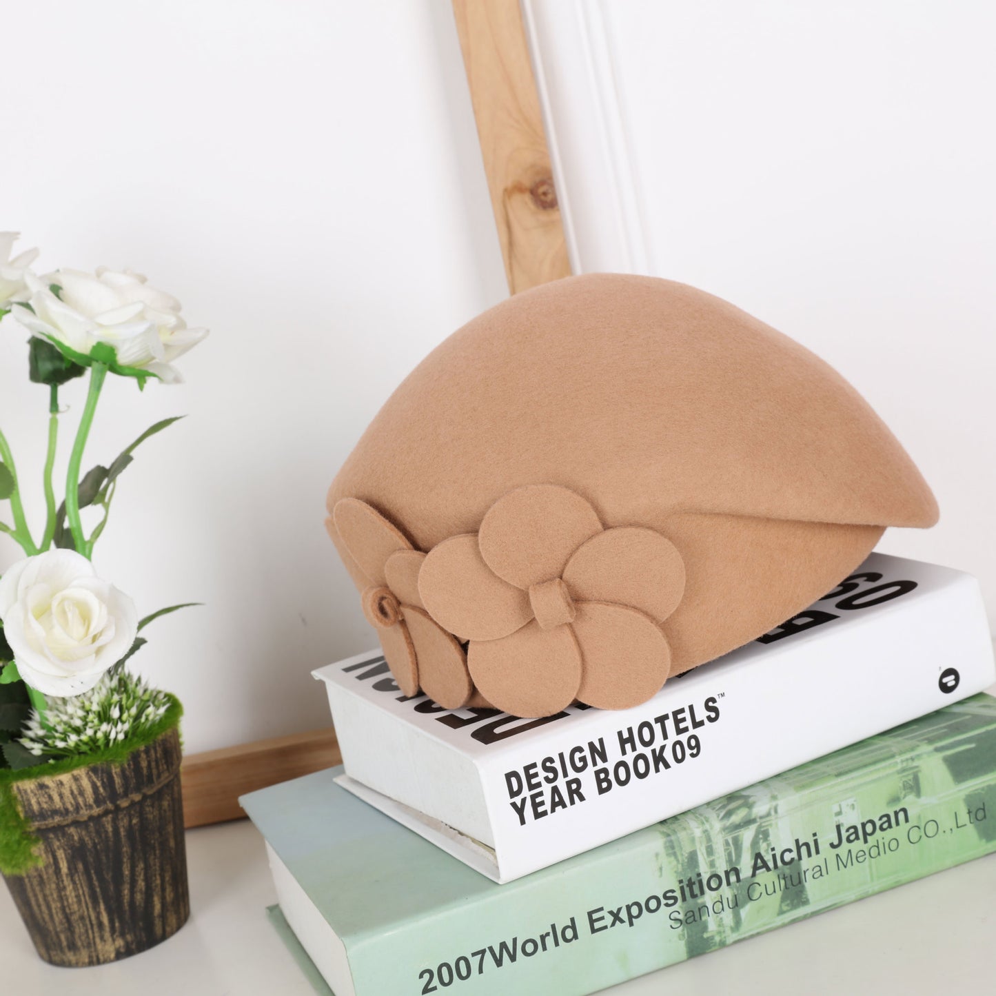 Double Flower Beret Stylish Elegant Wool