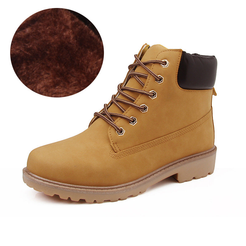 Pink With Velvet Lining Warm Flat Bottom High-top Men's Shoes Couple Martin Boots
