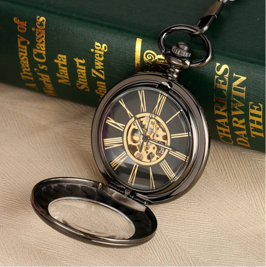 Flip Cover Transparent Carved Magnifying Glass Automatic Engraving Mechanical Pocket Watch
