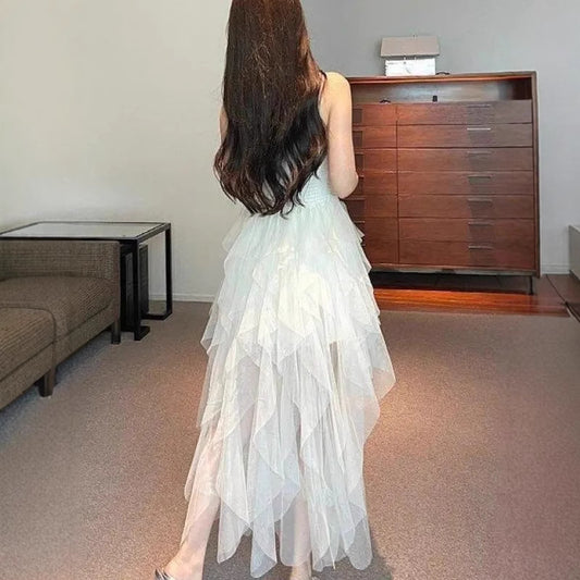 Elegant High-society Gown With An Offbeat Mesh Slip Dress Design