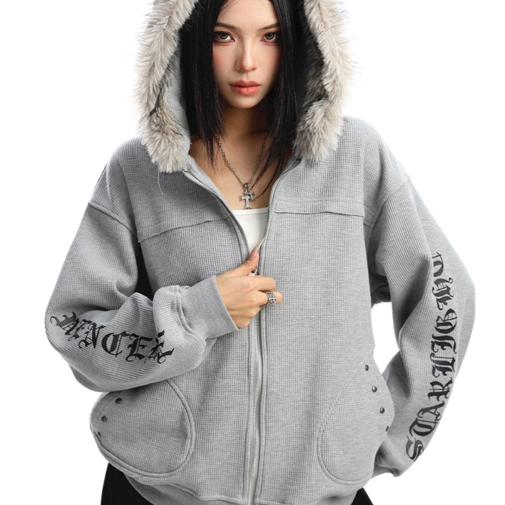 Women's Zipper Cardigan Detachable Fur Collar Sweater