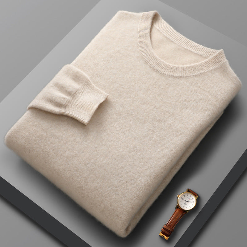 Fall Winter Men Wool Round Neck Solid Color Pullover Sweater Long Sleeve