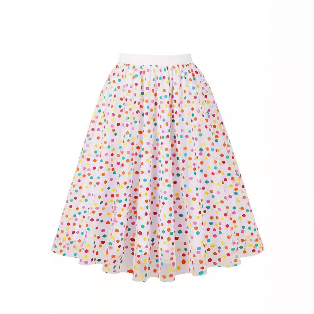 Mesh Skirt Color Polka Dot Printing