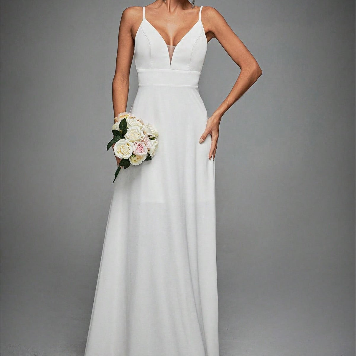 New Lace V-Neck Strap Evening Gown