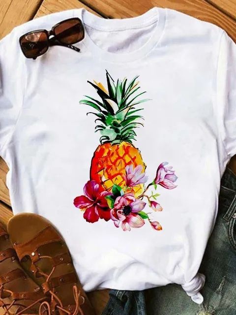 Dame T-shirt Mode Ananas Print Top