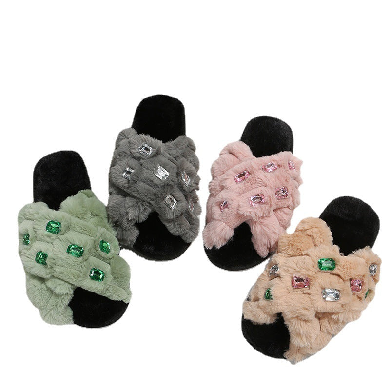 Slippers Store Størrelser Flad Bund Kryds Juvel Hjemme Dame
