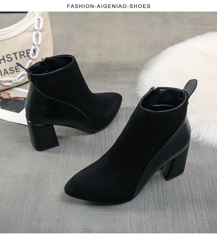 Women's Plus Size New High-heeled Pointed Thick-heeled Martin Boots