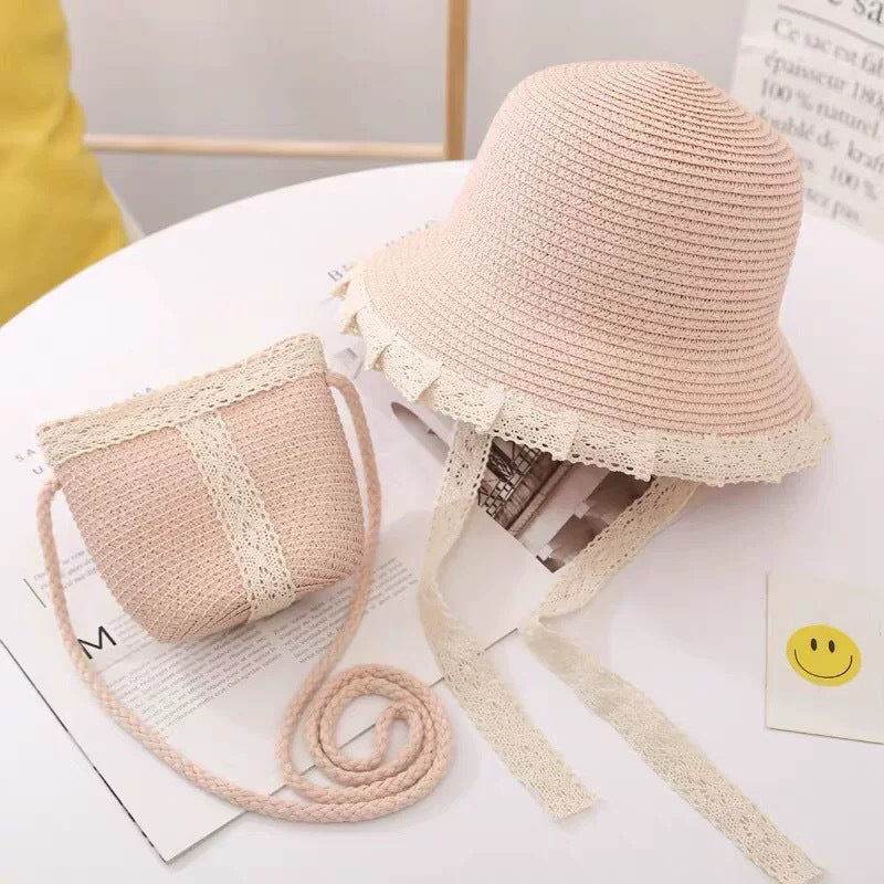 Summer Beach Sunshade Parent-Child Big Brim Straw Hat Bag Set